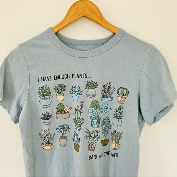 Blue Graphic Plant T Shirt I Have Enough Plants Said No One Ever Cute Mom - Picture 2 of 7